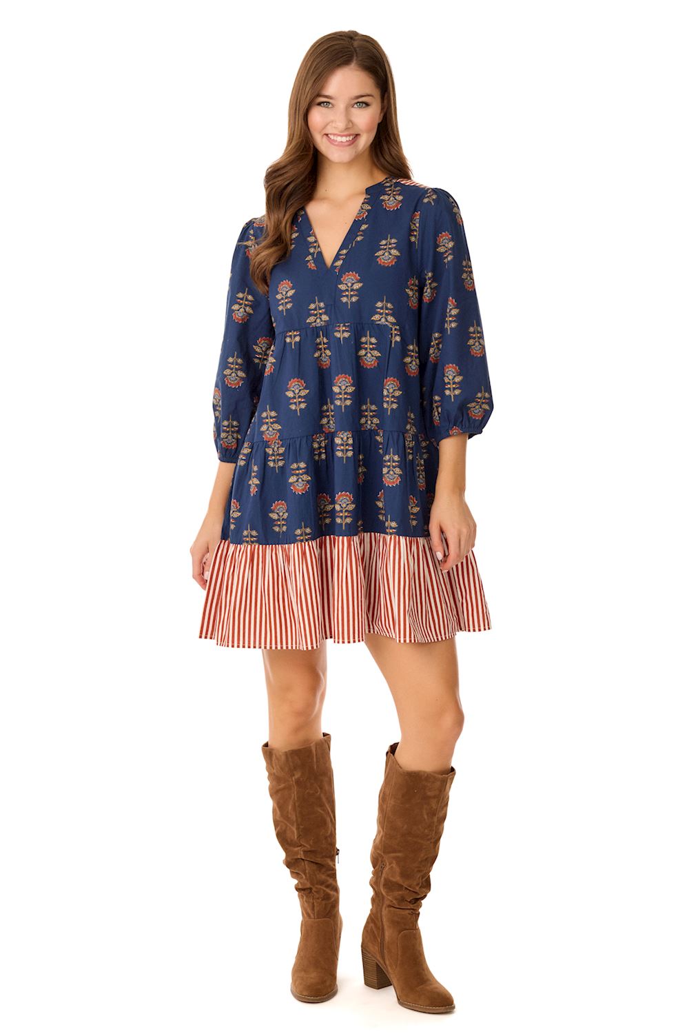 Floral and Stripe Tunic Dress