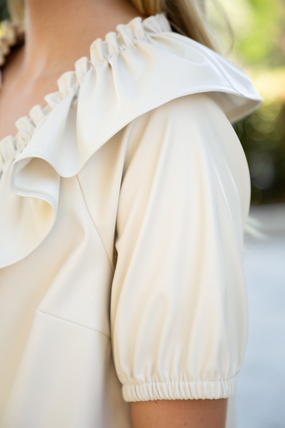 Ruffle V-neck Faux Leather Dress