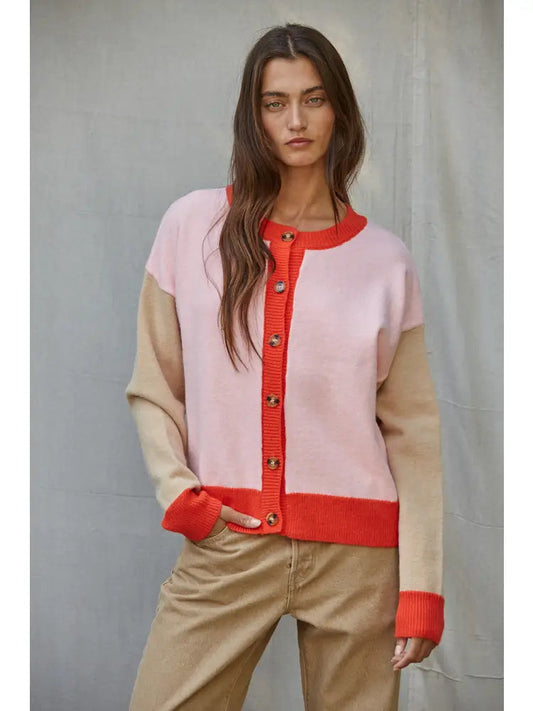 Pink & Taupe Button Sweater