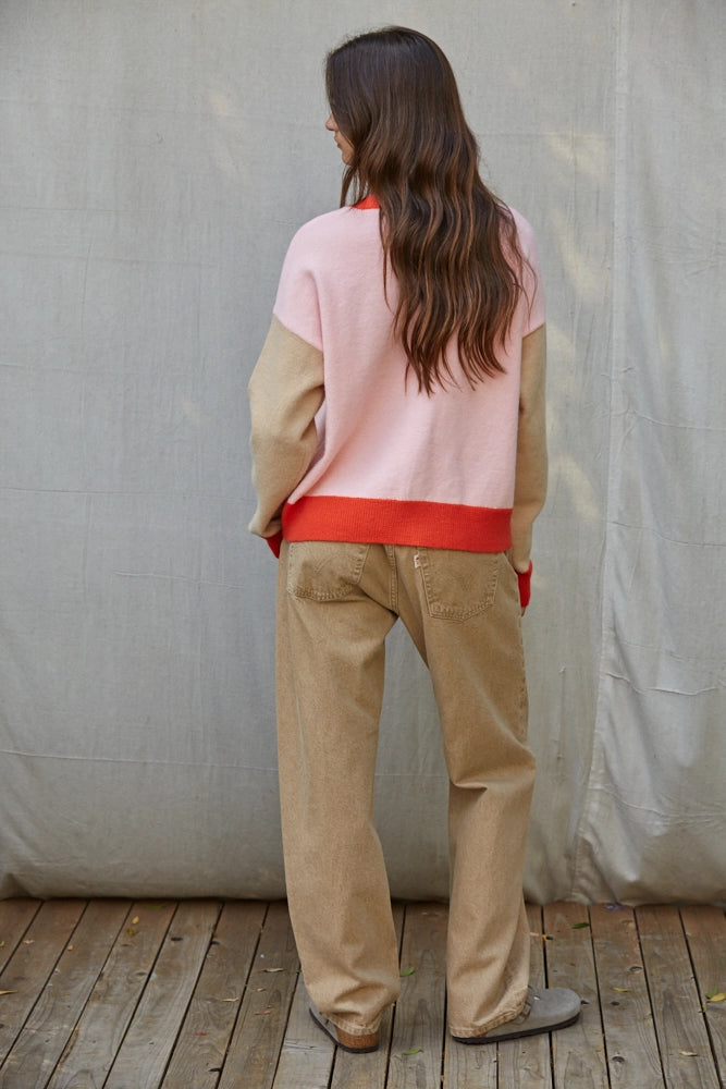 Pink & Taupe Button Sweater