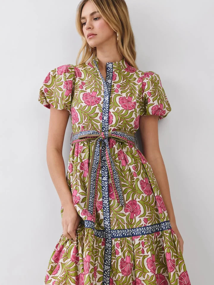 Pattern Button Tie Dress