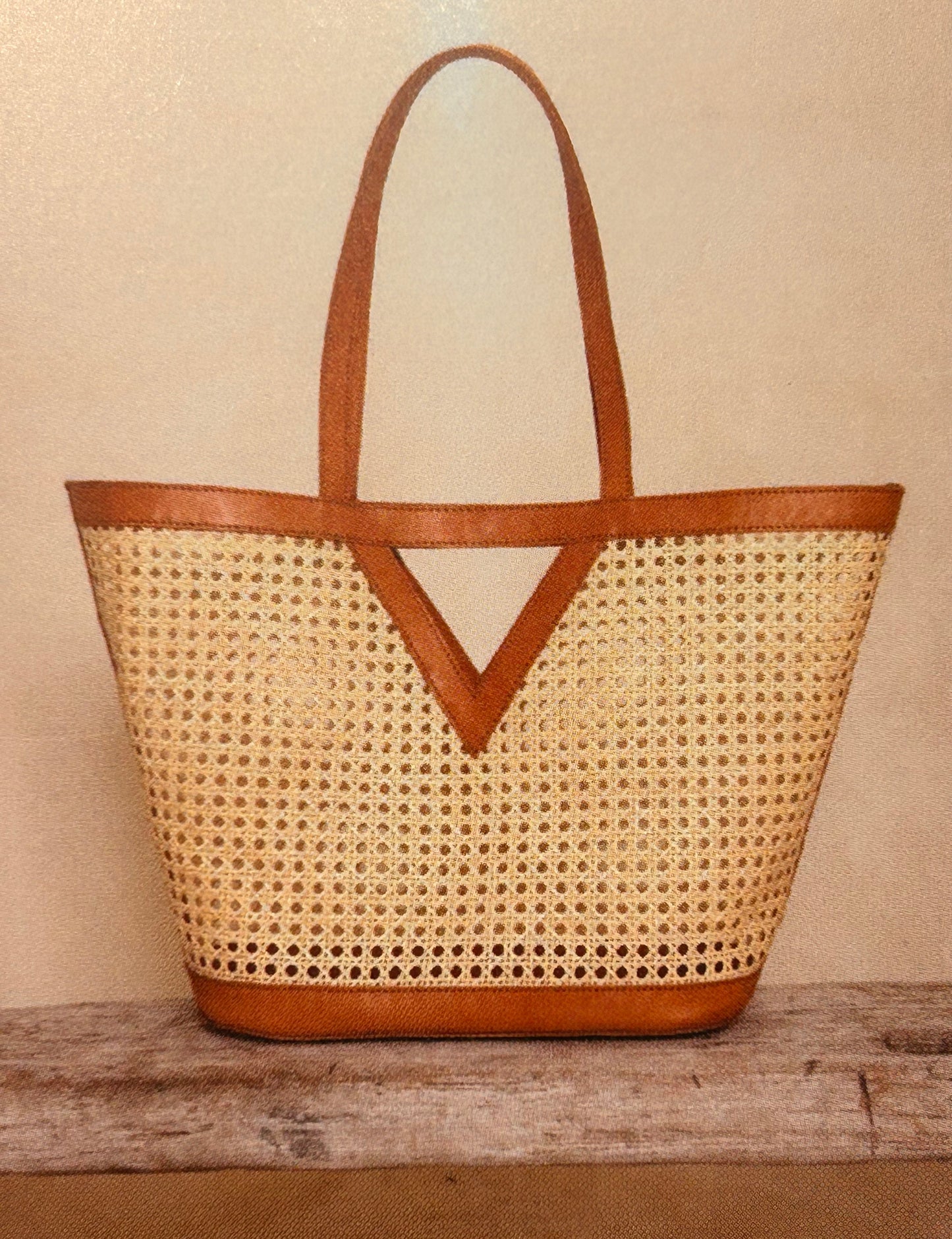 Rattan Cane Tote LG Square