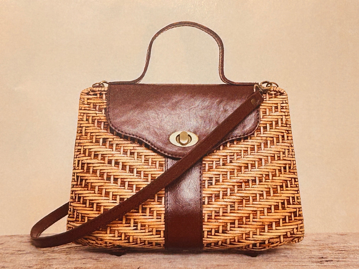 Rattan Handbag w/ Leather Strap