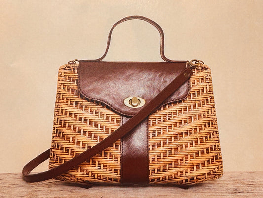 Rattan Handbag w/ Leather Strap