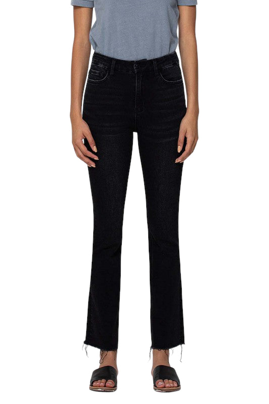 High Rise Raw Hem Kick Flare Jeans
