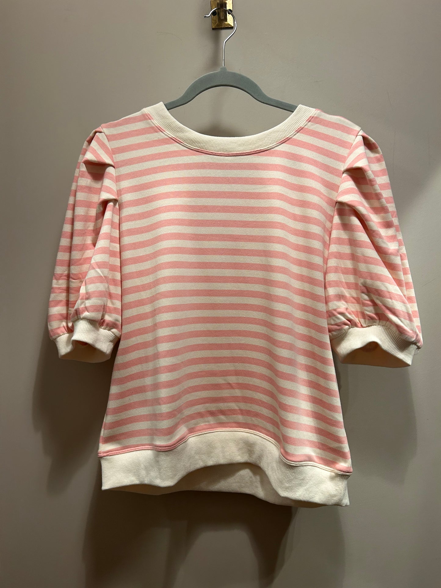 Puff Sleeve Baby Pink and White Crew Top