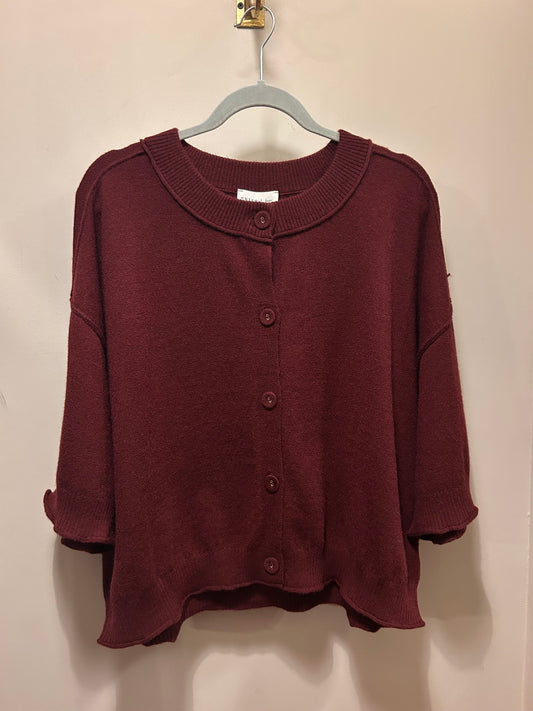 Wine Red Short Sleeve Cardigan Top