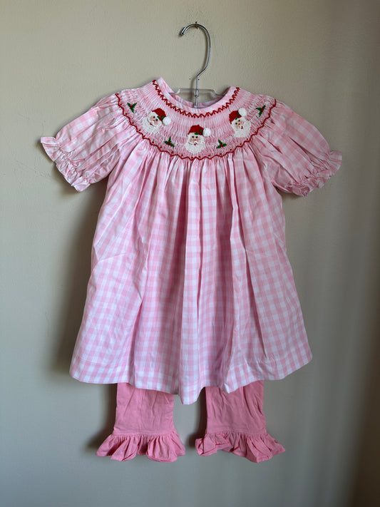 Pink check SS smocked Santa pants set