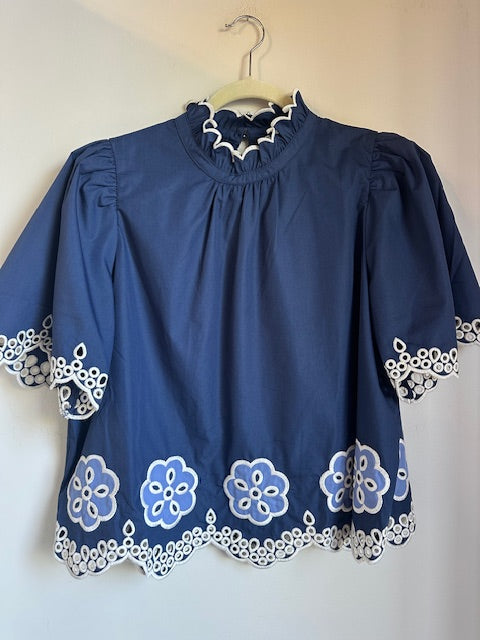 Flutter Sleeve Embroidery Top
