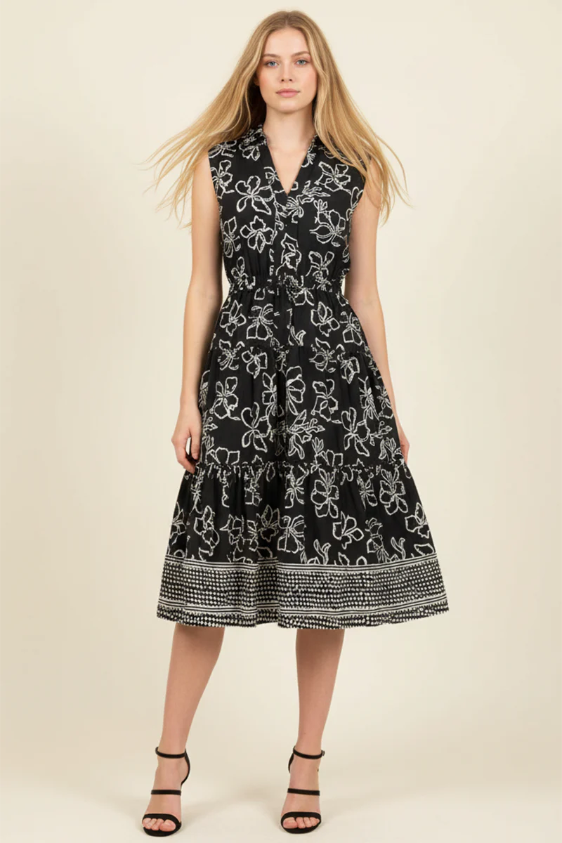 Floral Print Tiered Midi Dress