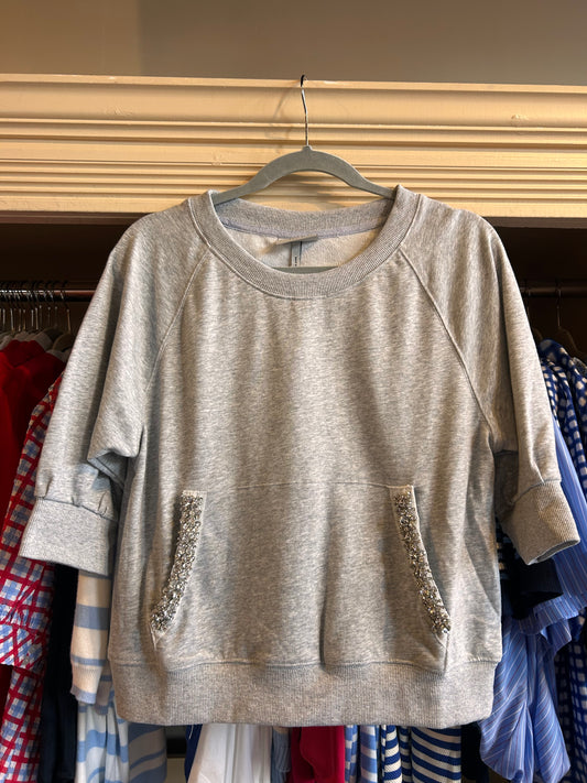 Crop Sleeve Crew w/ Rhinestone Detail