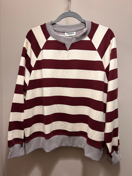 Striped Crimson and Heather Grey Crewneck