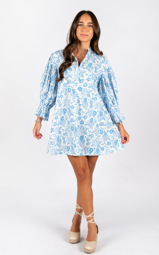 Blue Leopard Poplin Dress