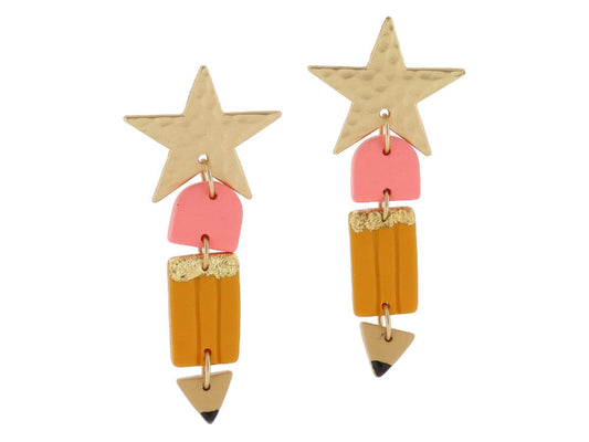 pencil w/ eraser & star earrings