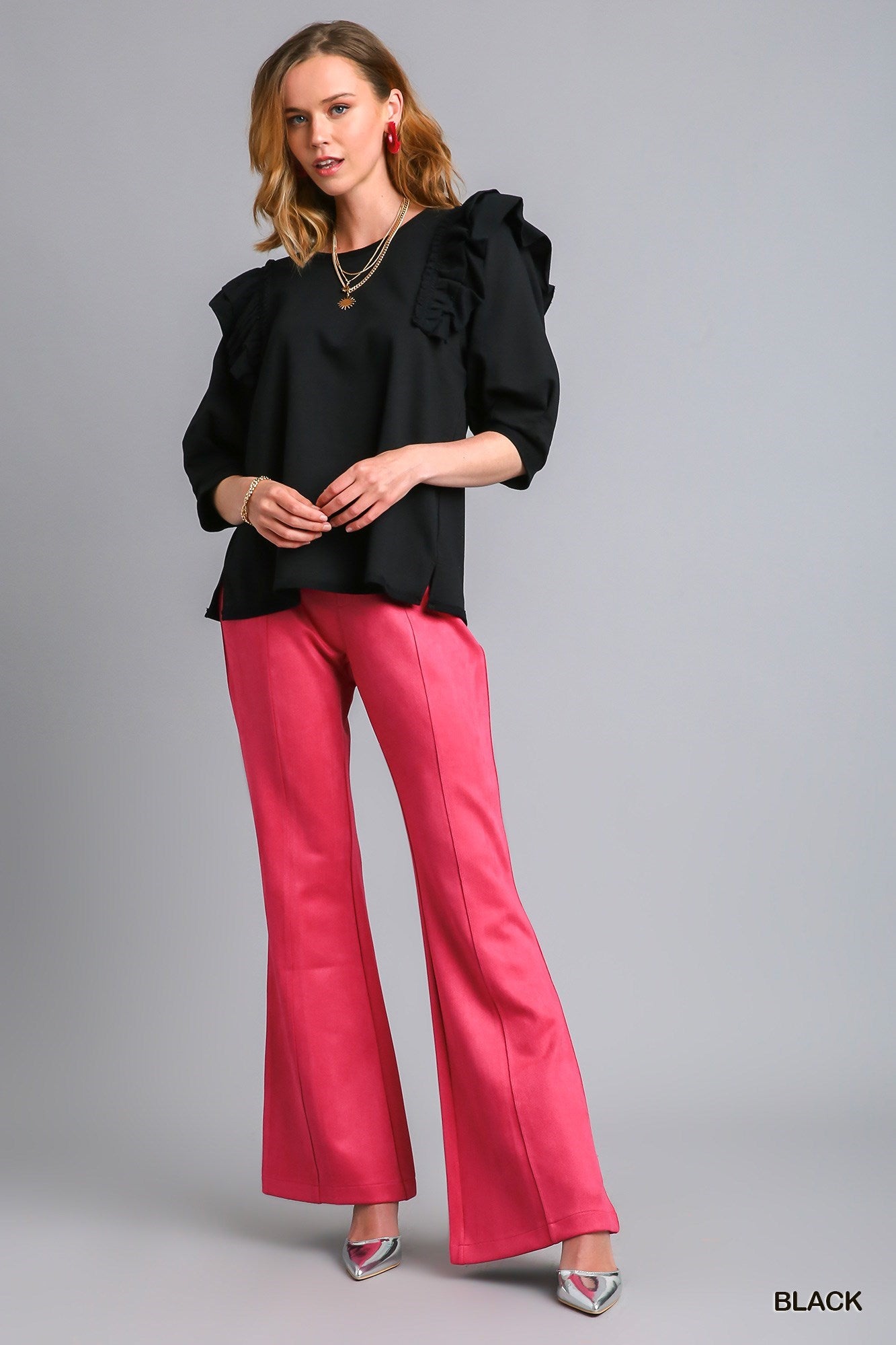 French Terry Top With Ruffle Sleeve
