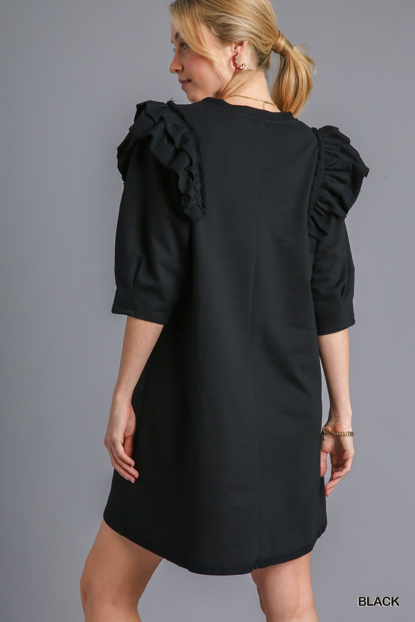 French Terry Ruffle Sleeve Dress