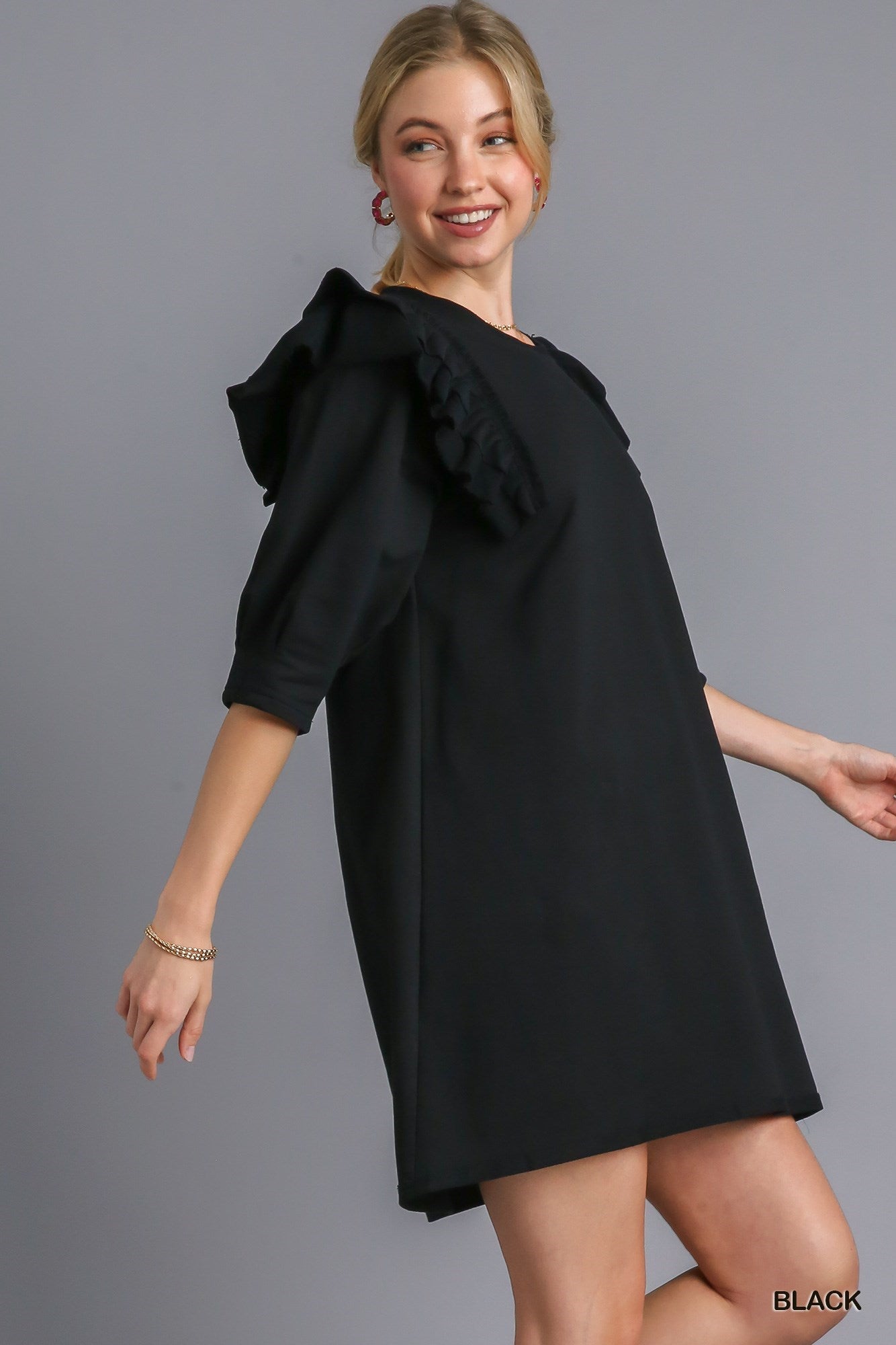 French Terry Ruffle Sleeve Dress