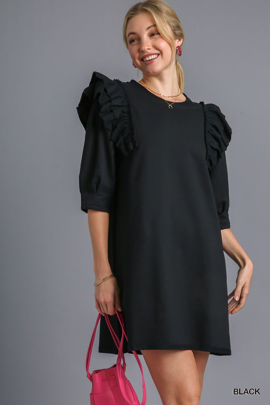 French Terry Ruffle Sleeve Dress
