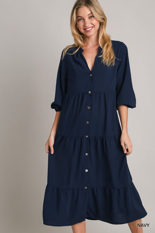 Puff Sleeve Button Down Dress