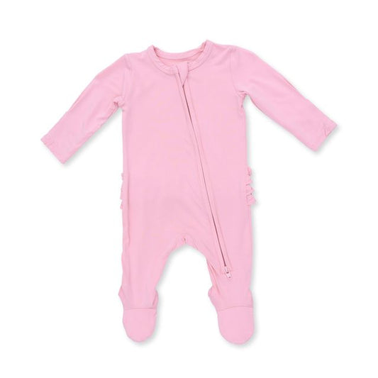 Solid Pink Ruffle Back Footie