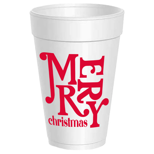 Merry Christmas Block Styrofoam Cups- 10