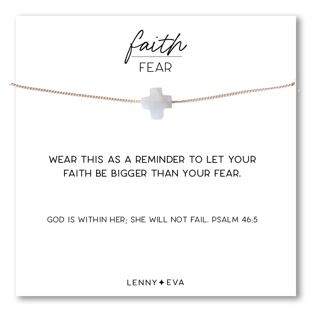Faith Over Fear Cross Necklace-Moonstone