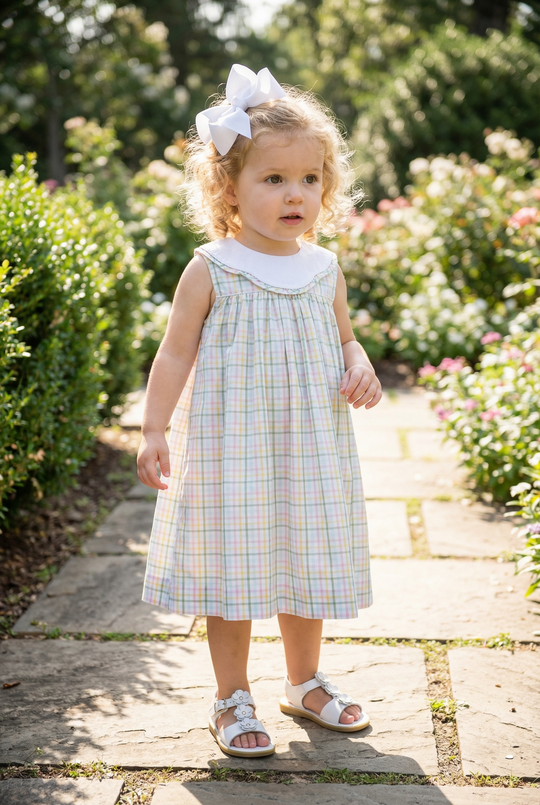 Pastel Prep Plaid Scalloped Dress
