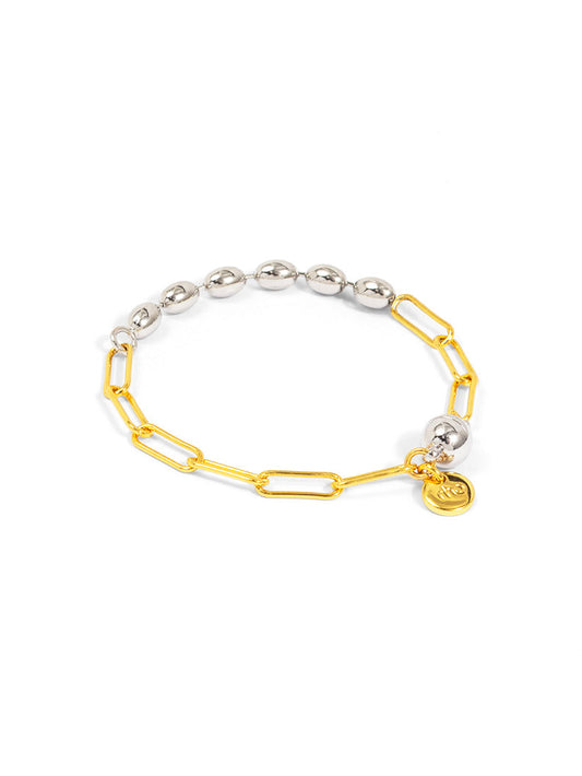 Two-Tone Beaded Mixed Link Magnet Bracelet