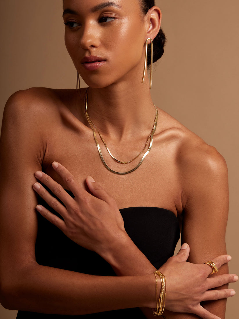 Arch Herringbone Drop Earrings