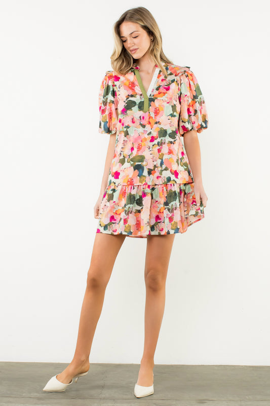 Puff Sleeve Multi color Dress