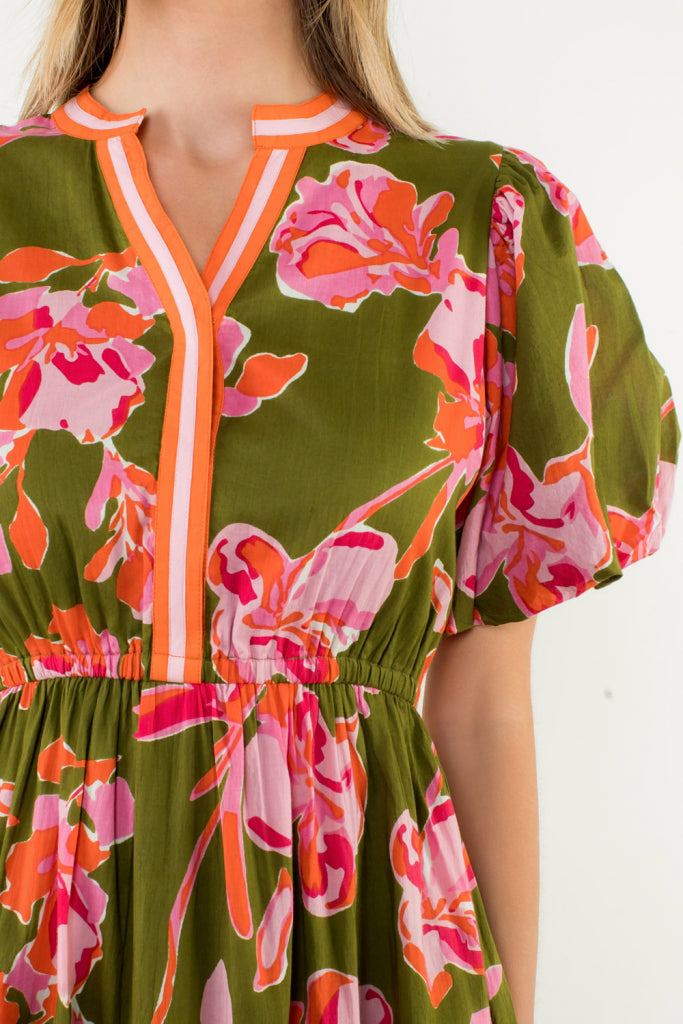 Puff Sleeve floral print dress