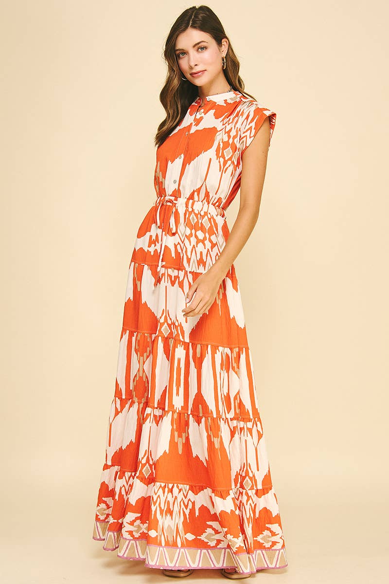 GEOMETRIC PATTERN TIERED MAXI DRESS