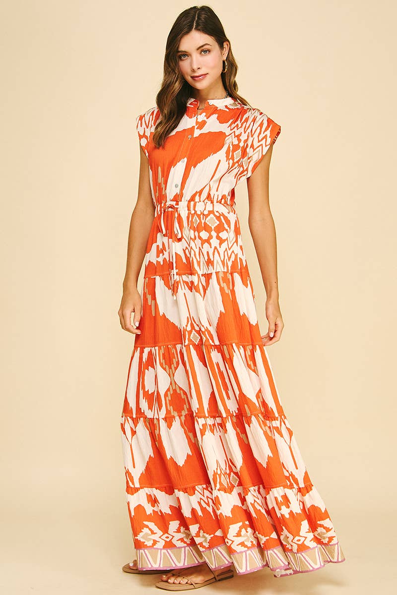 GEOMETRIC PATTERN TIERED MAXI DRESS