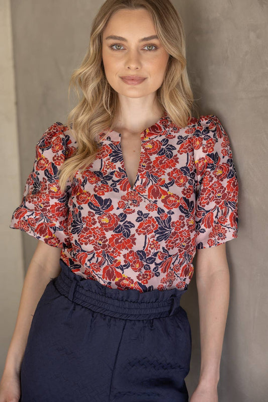 35776 Multi Color Floral Jaquard Top