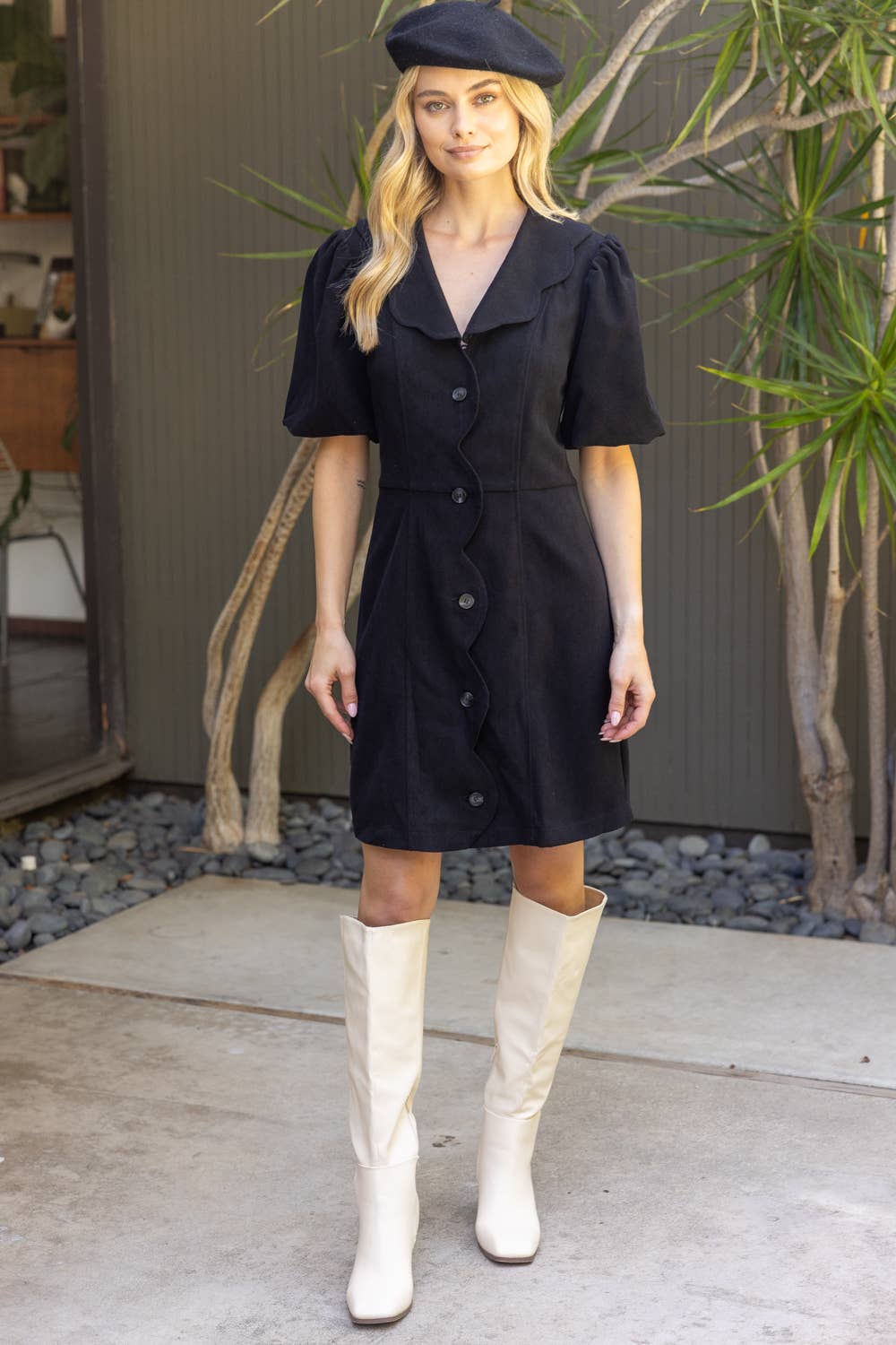 Scallop Detailed Button Down Mini Dress