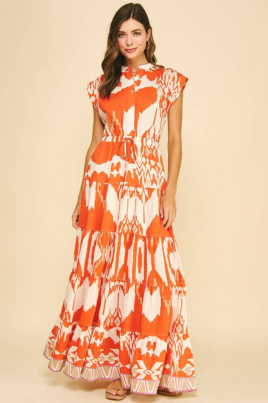 GEOMETRIC PATTERN TIERED MAXI DRESS