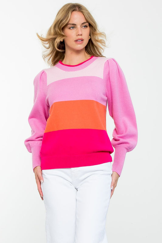 Colorblock Sweater - Pink