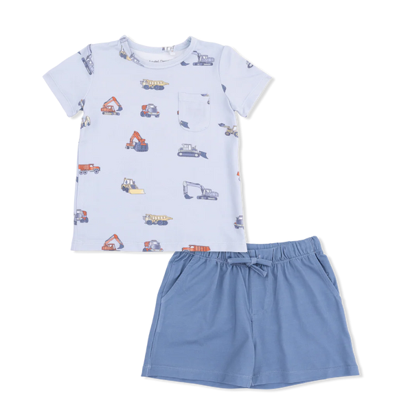 Construction Vehicles - Crew Neck Tee with Casual Short