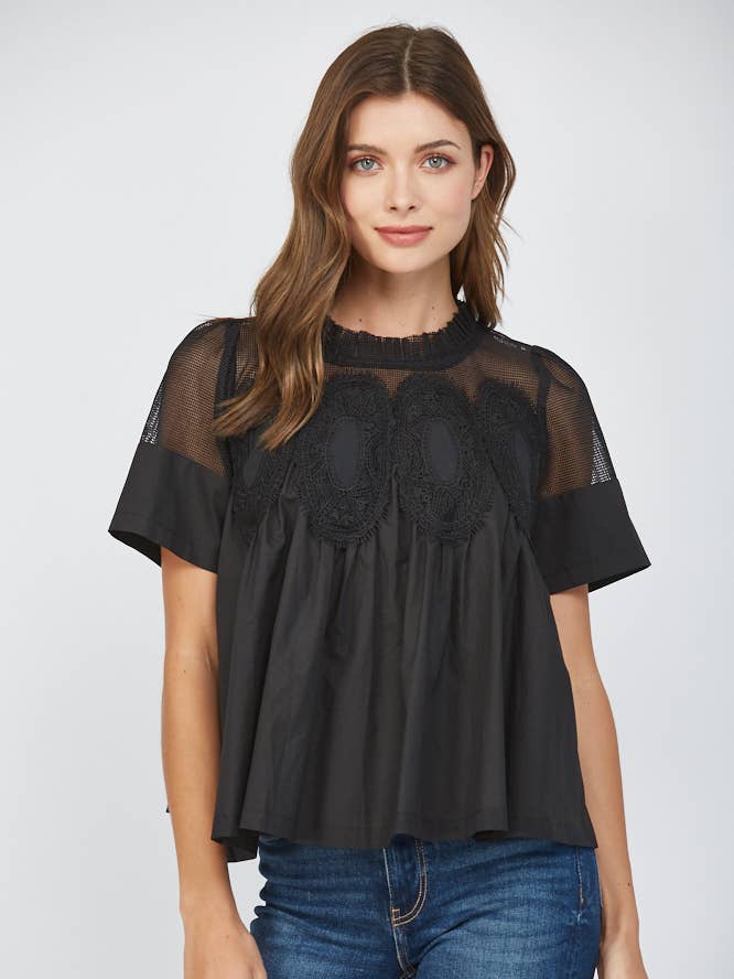 Mesh Combined Applique Top