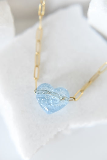 Bella Acrylic Heart Charm Necklace | Paperclip | Blue