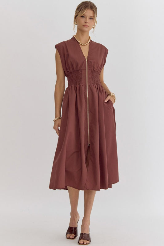 Brown Midi Dress Smock at Zipper