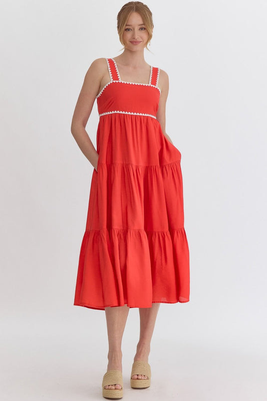 Tiered Square Neck Midi w/ Self Tie