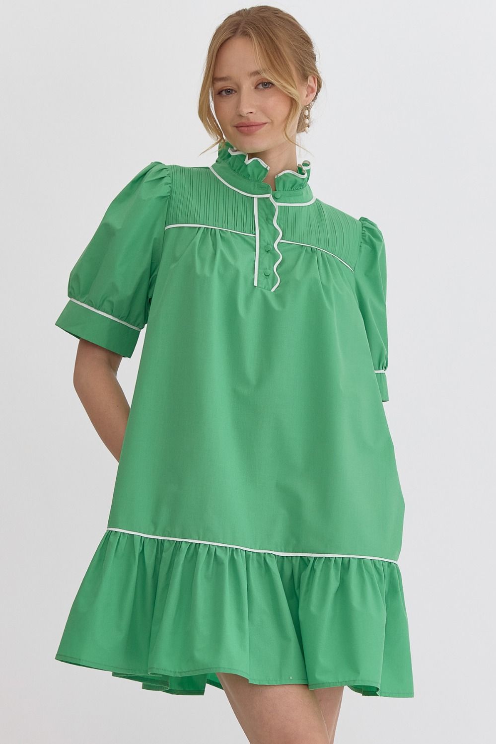 High Neck Mini Dress With Button Details