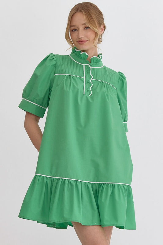 High Neck Mini Dress With Button Details