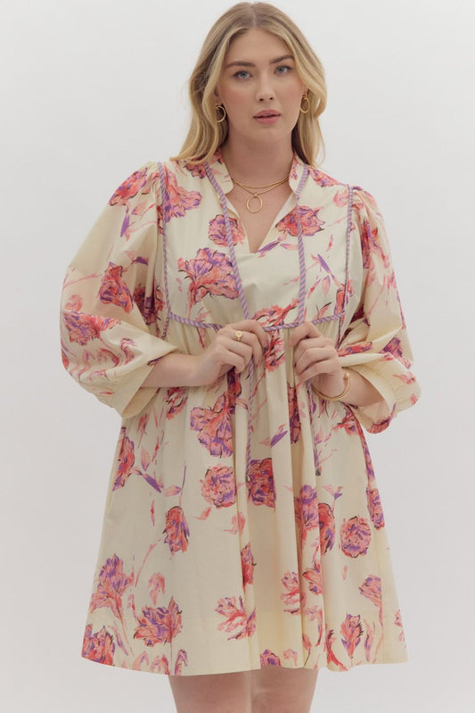 Floral Print V-Neck Mini Dress