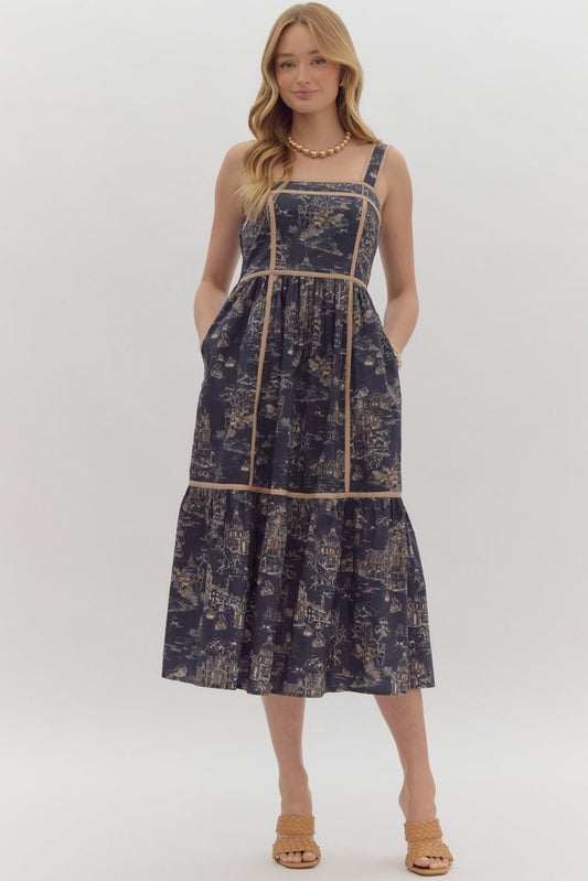 Toile Print Midi Dress