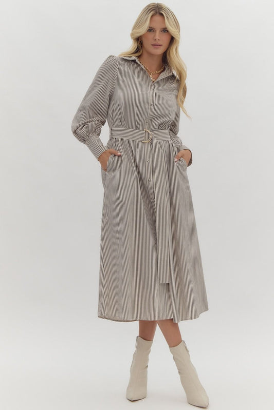 Stripe belted midi dress