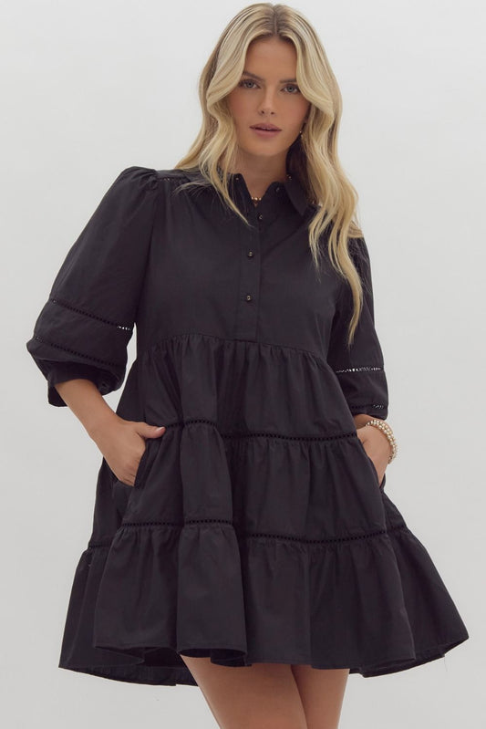 Collared Button Down Dress w/Lace
