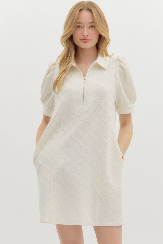 Textured Puff Sleeve Mini Dress