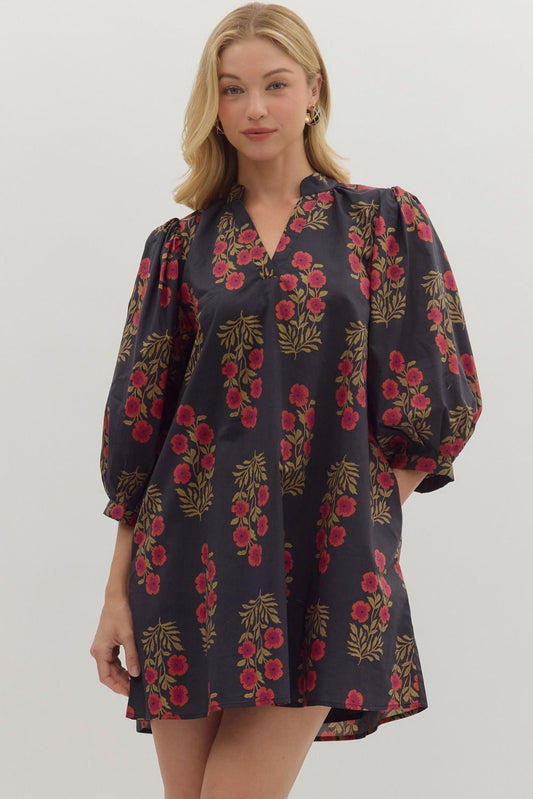 Blk Floral Mini Dress